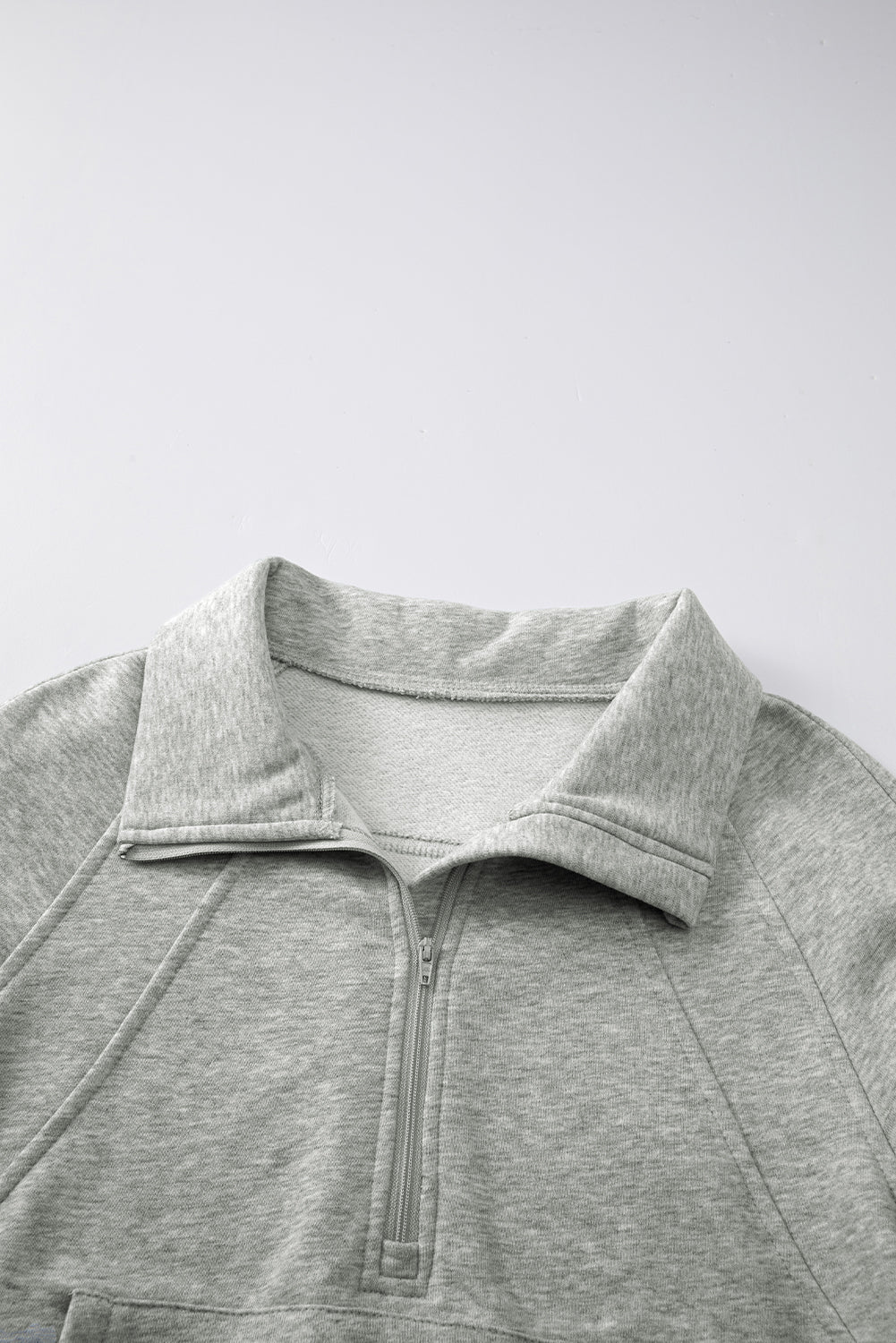 Green Zip Stand Collar Ribbed Thumbhole Sleeve Sweatshirt