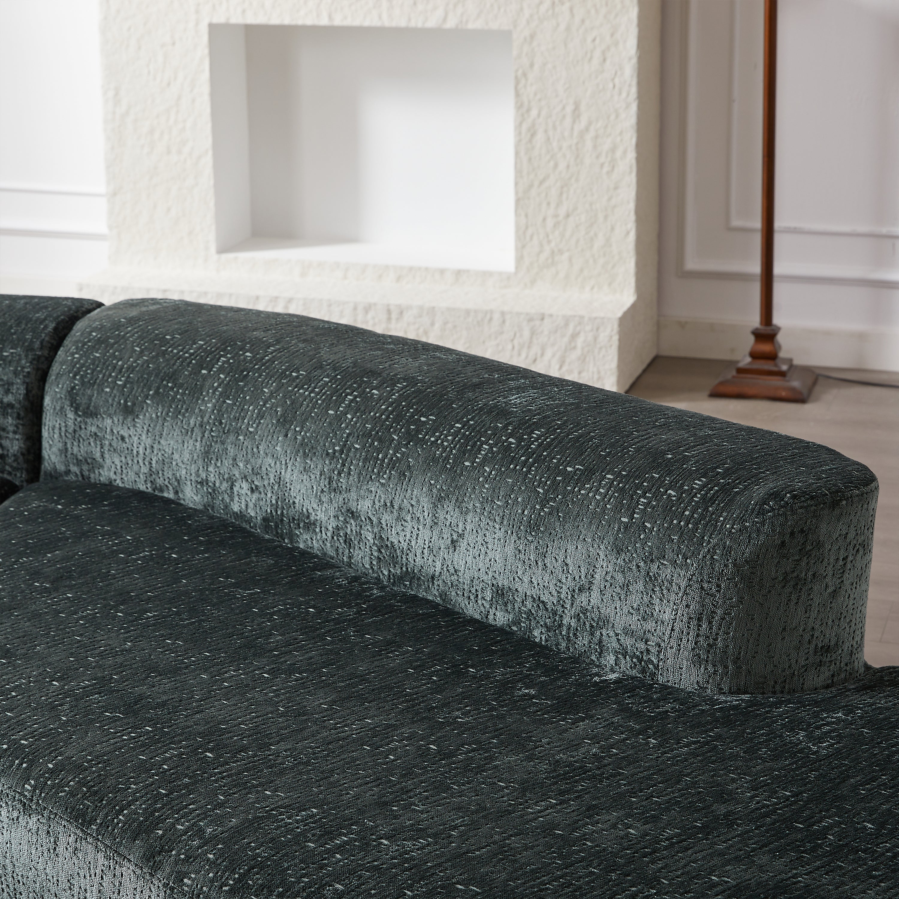 Modern Upholstered Oversized Sectional Sofa, 114-Inch Chenille 4-Seater Extra Deep & Wide Seat Curved Cloud Couch with 4 Throw Pillows, Free Combination Sofa Couch for Living Room,Bedroom