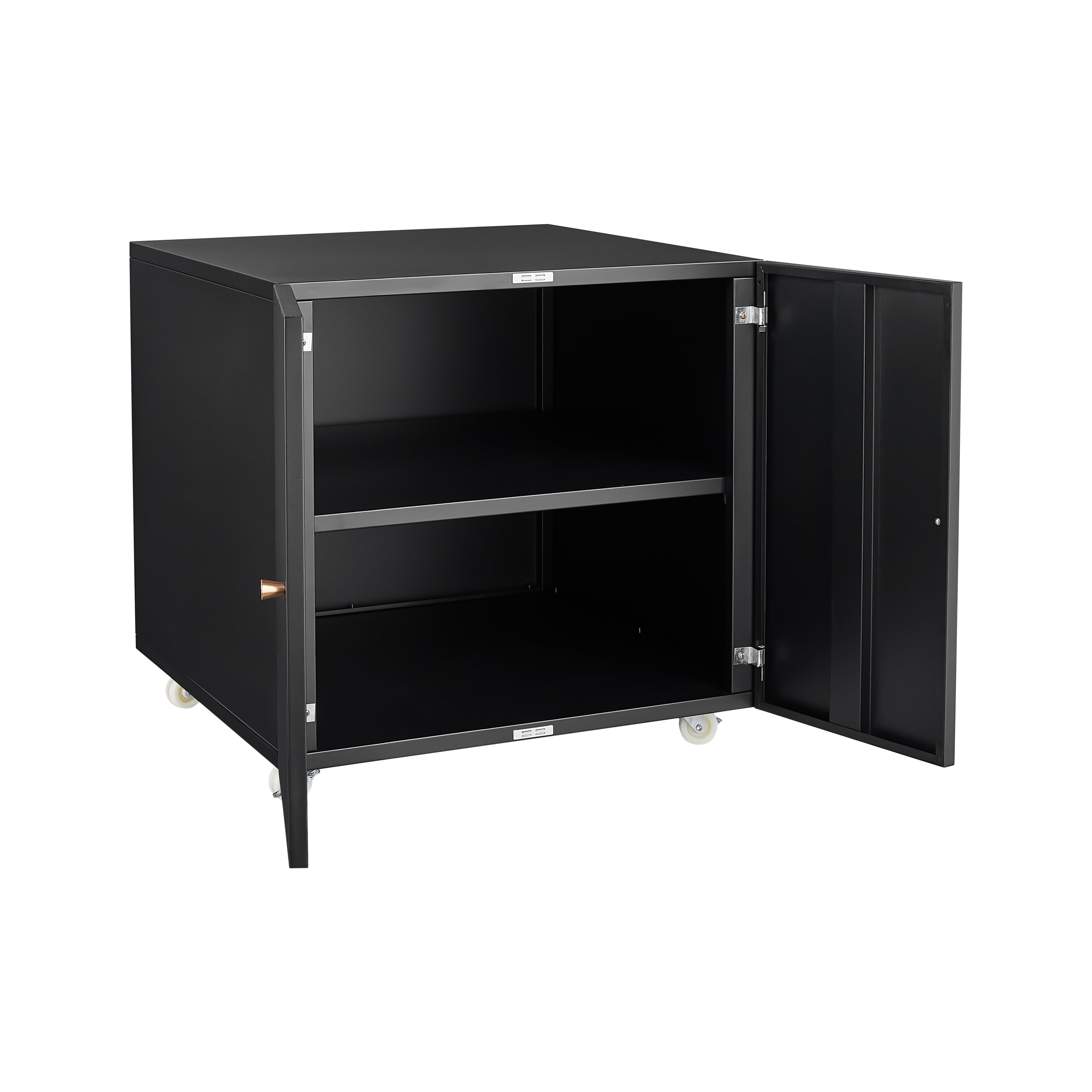 Modern Office Copier Cabinet Black 2 Door Steel Mobile Pedestal File Printer Stand