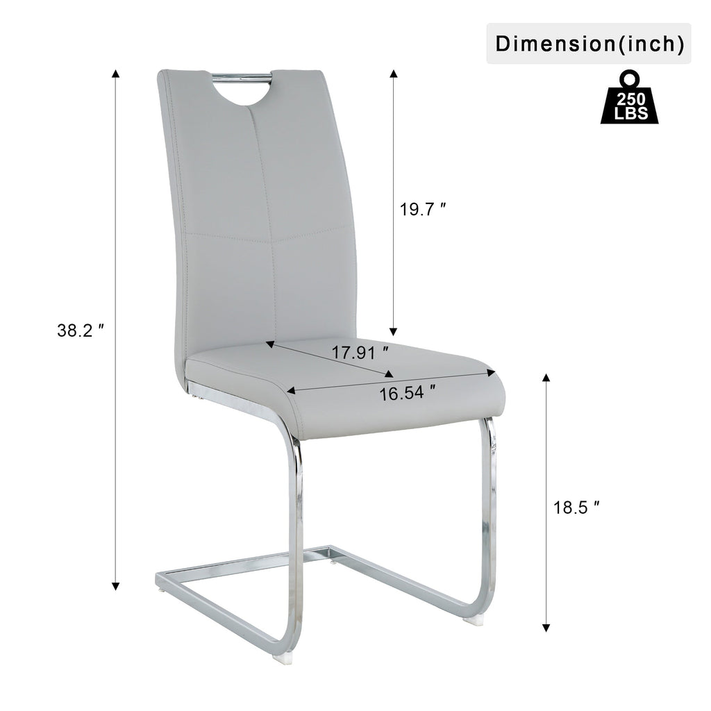 Modern style glass dining table, elegant transparent design, sturdy stainless steel base, Light gray dining chairs set, electroplated chair legs, suitable for dining room and kitchen (set of 7)