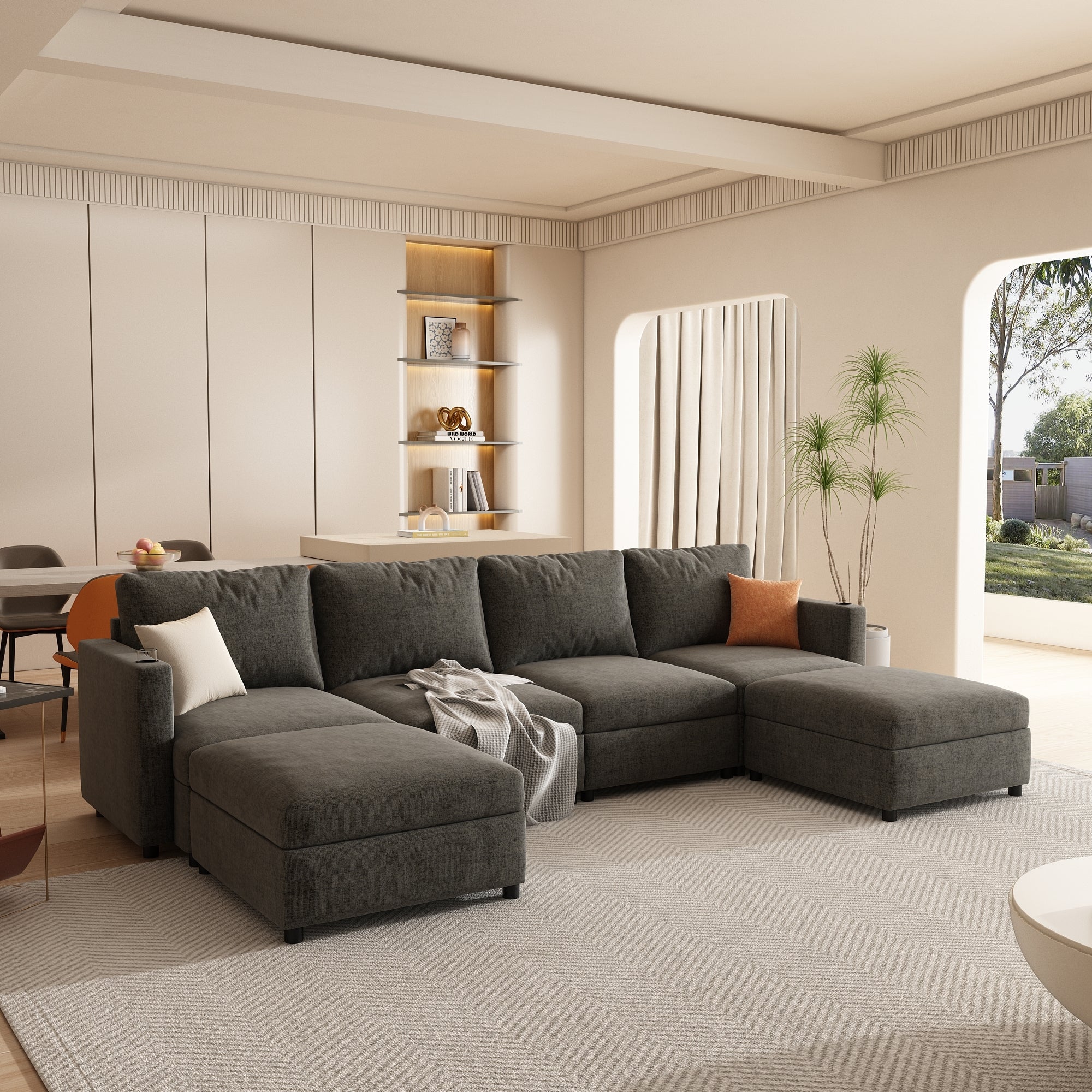 Modern Large Sectional Sofa, U-Shape Modular Sectional Couch with Storage Function,123' Sofa Bed with Ottoman,6 Seat Sectionals Chaise for Living Room,Chenille