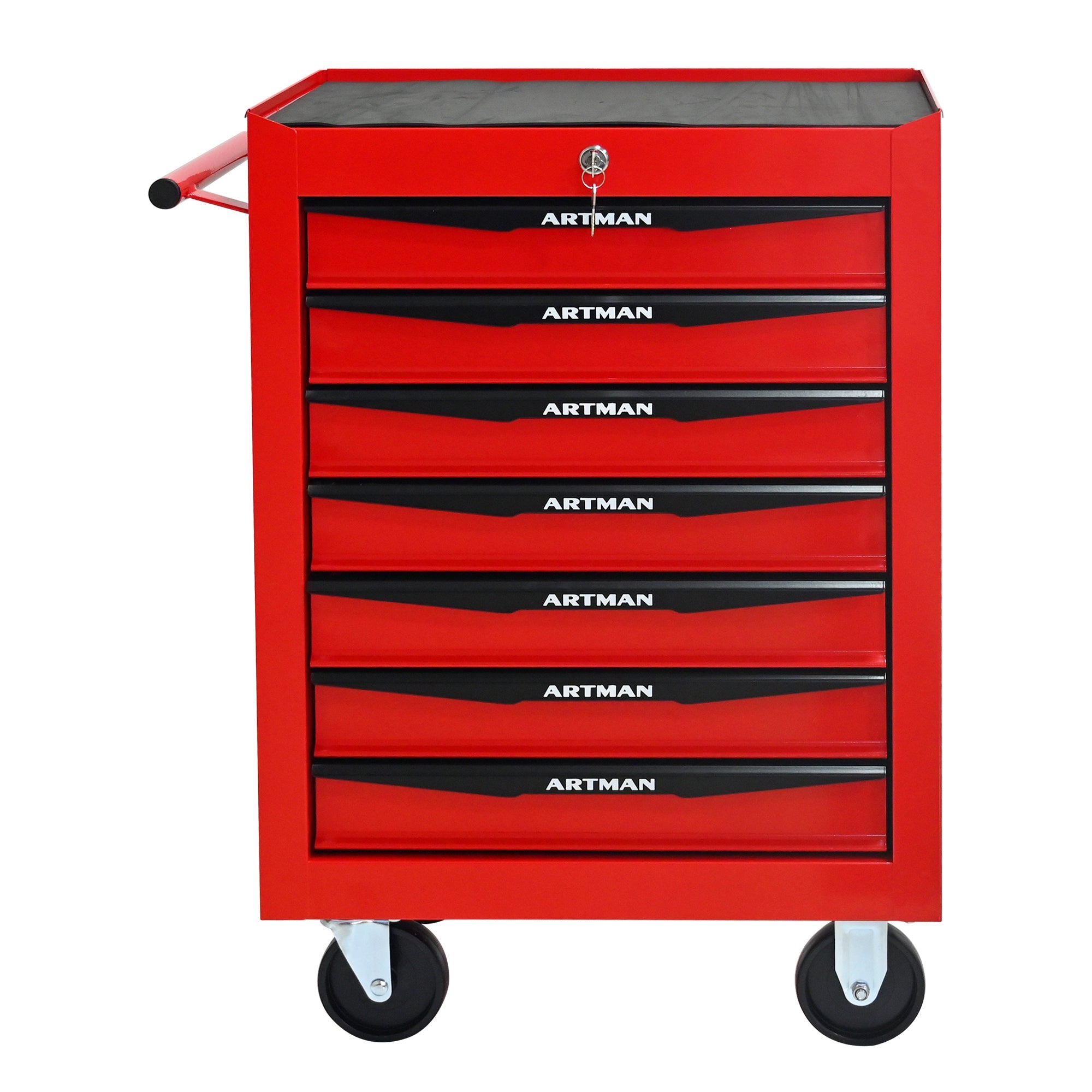 Rolling Metal Tool Chest with 7 Drawers, 20' Steel Storage Cabinet with Ball Bearing Slides, Red and Black Finish