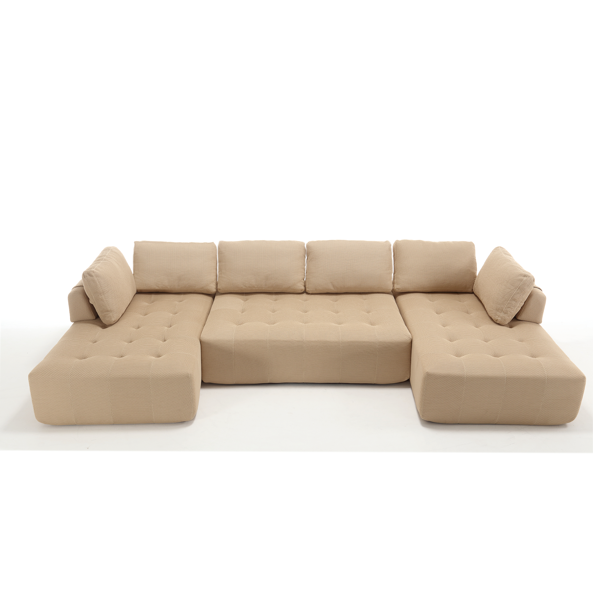 [NEW ARRIVED] [VIDEO PROVIDED]138.5 'Modular Combination Sofa, U-shaped Sofa, Living Room, Apartment, Upholstered ,6-seat Sofa, Free Combination Sofa (Mesh Fabric), Breathable Fabric, Khaki