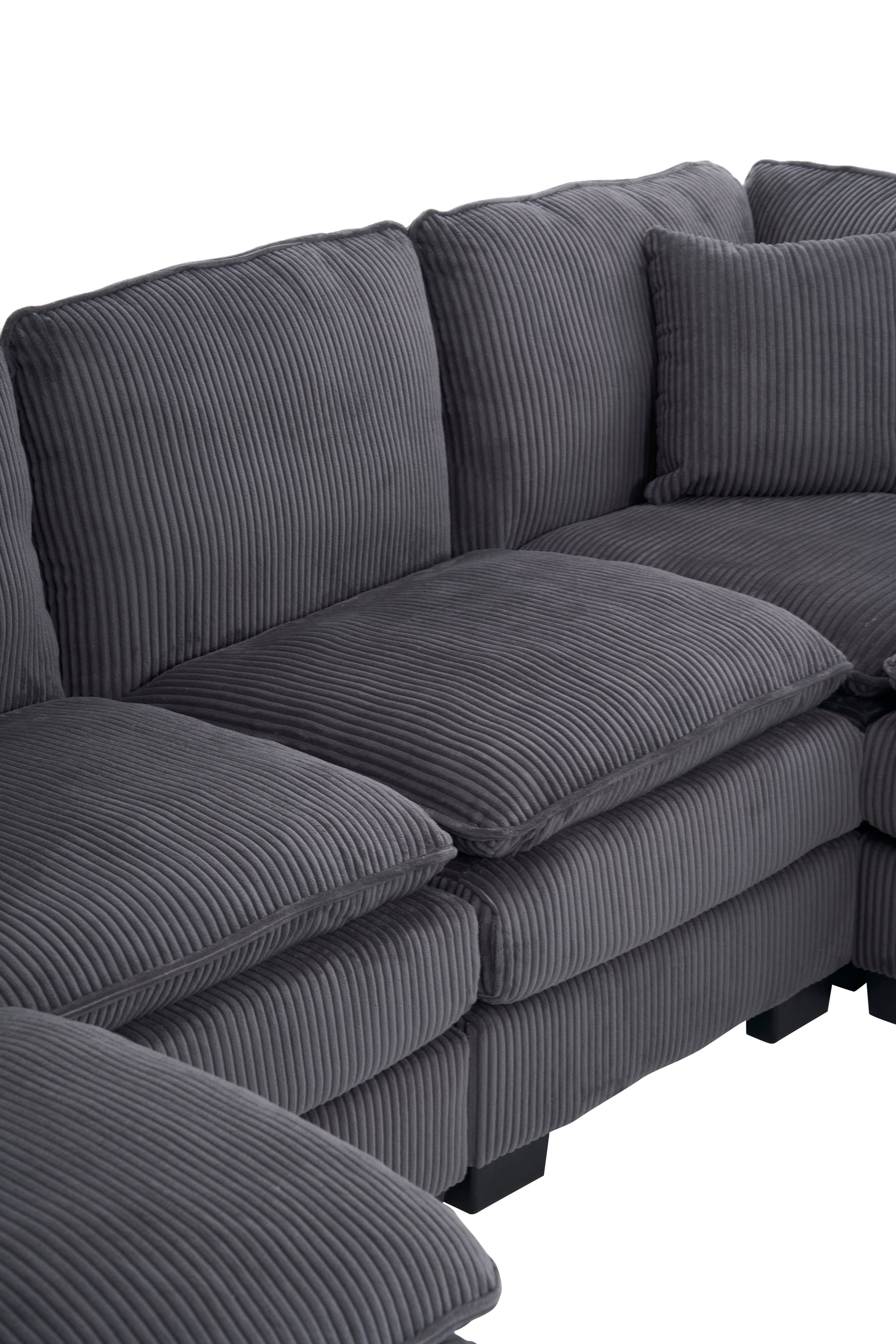 Modern U Shaped 6-seat Sectional Sofa Couch with one Ottoman and three toss pillows ,Modular Sofa for Living Room,Corduroy sofa