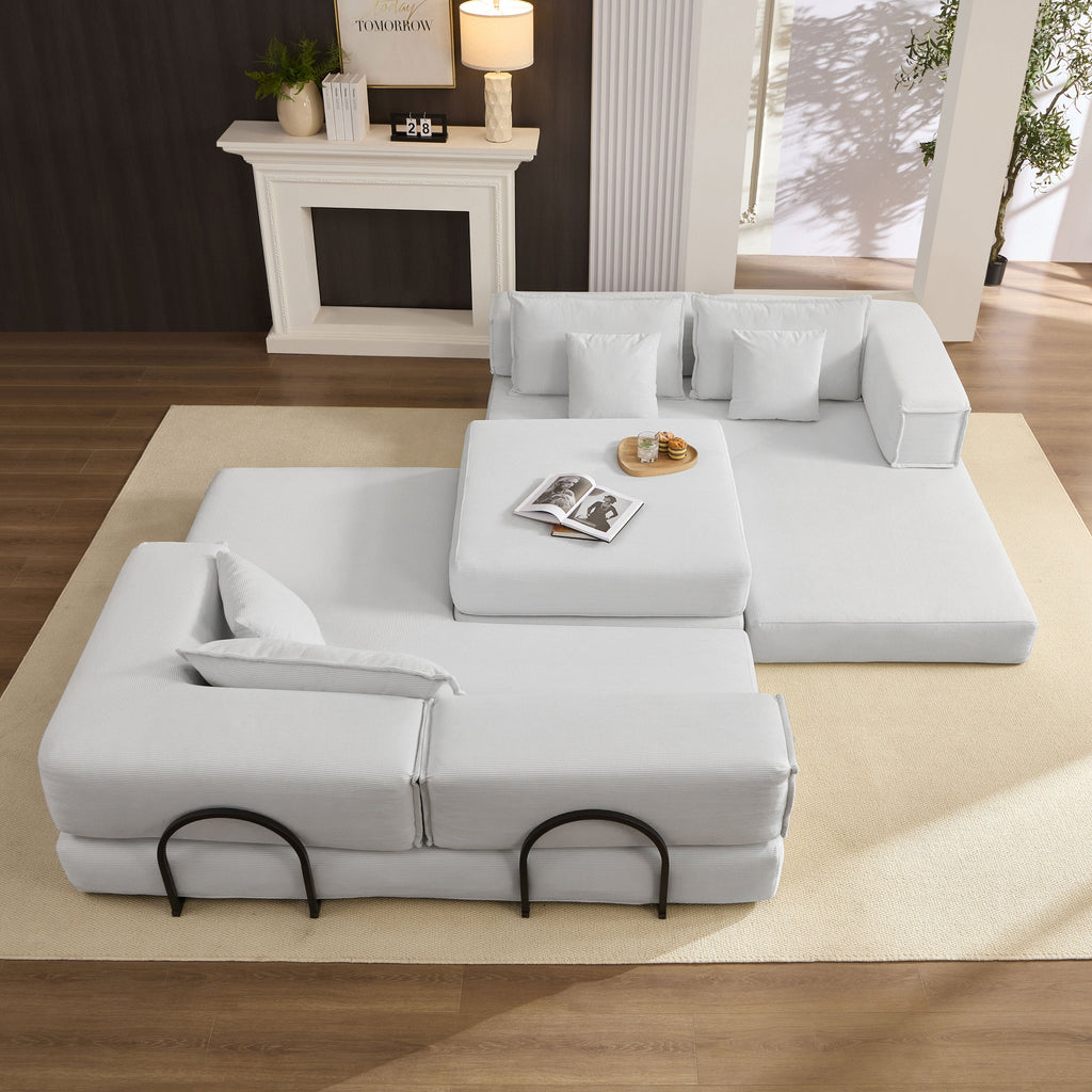 Oversized Upholstered Sectional Sofa Couch Set, Modular 118.2 ' L Shaped Floor Living Room Sofa Set With 6 Pillows, DIY Combination Sofa Couch for living rooms, apartments,bedrooms, White