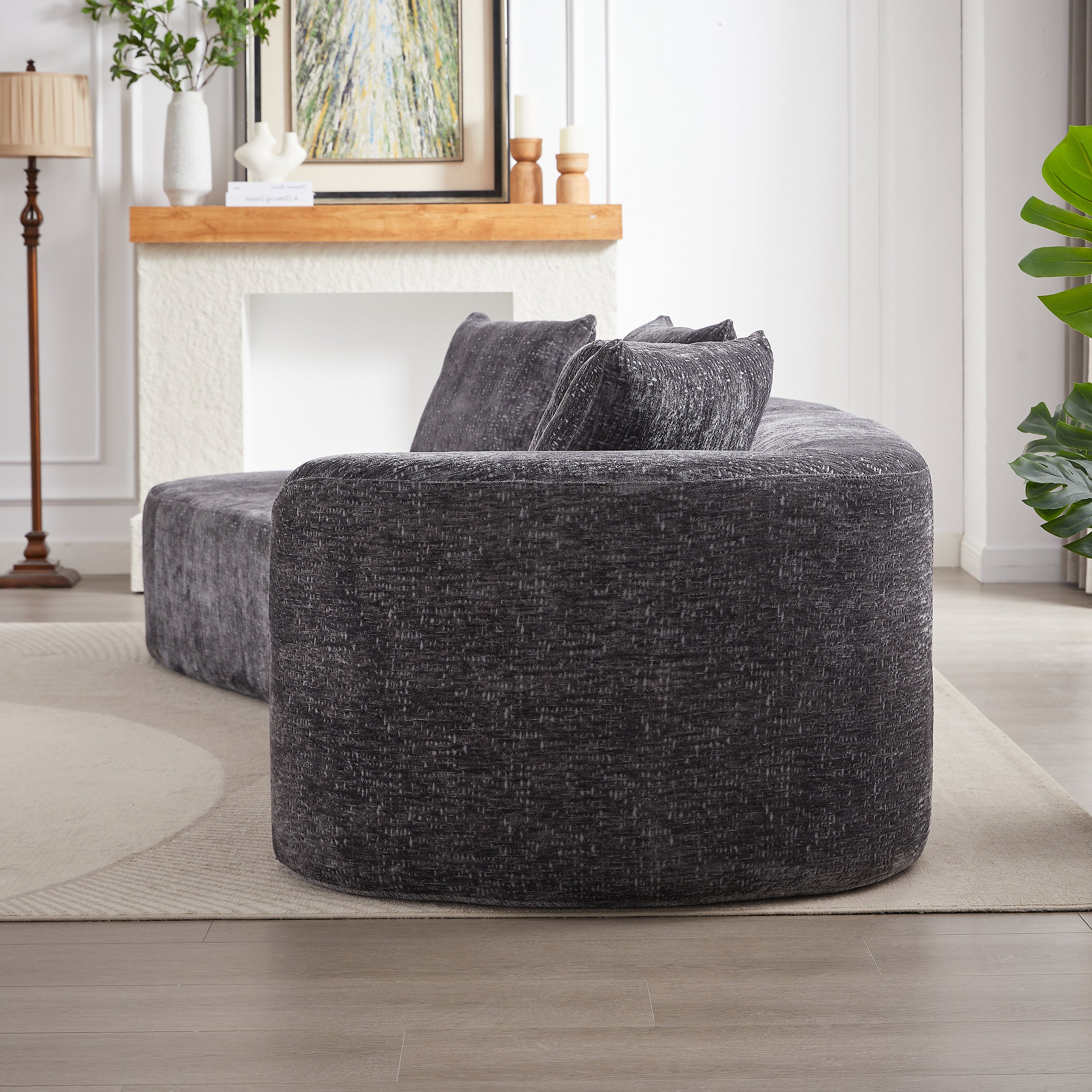 Modern Upholstered Oversized Sectional Sofa, 114-Inch Chenille 4-Seater Extra Deep & Wide Seat Curved Cloud Couch with 4 Throw Pillows, Free Combination Sofa Couch for Living Room,Bedroom