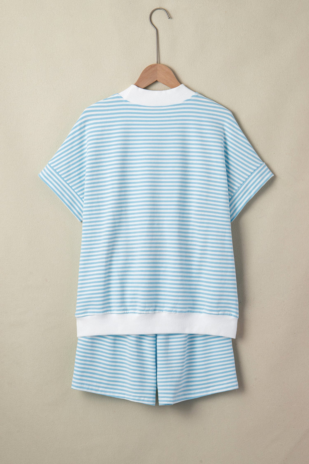 Stripe Contrast Mock Neck Tee & Shorts Set