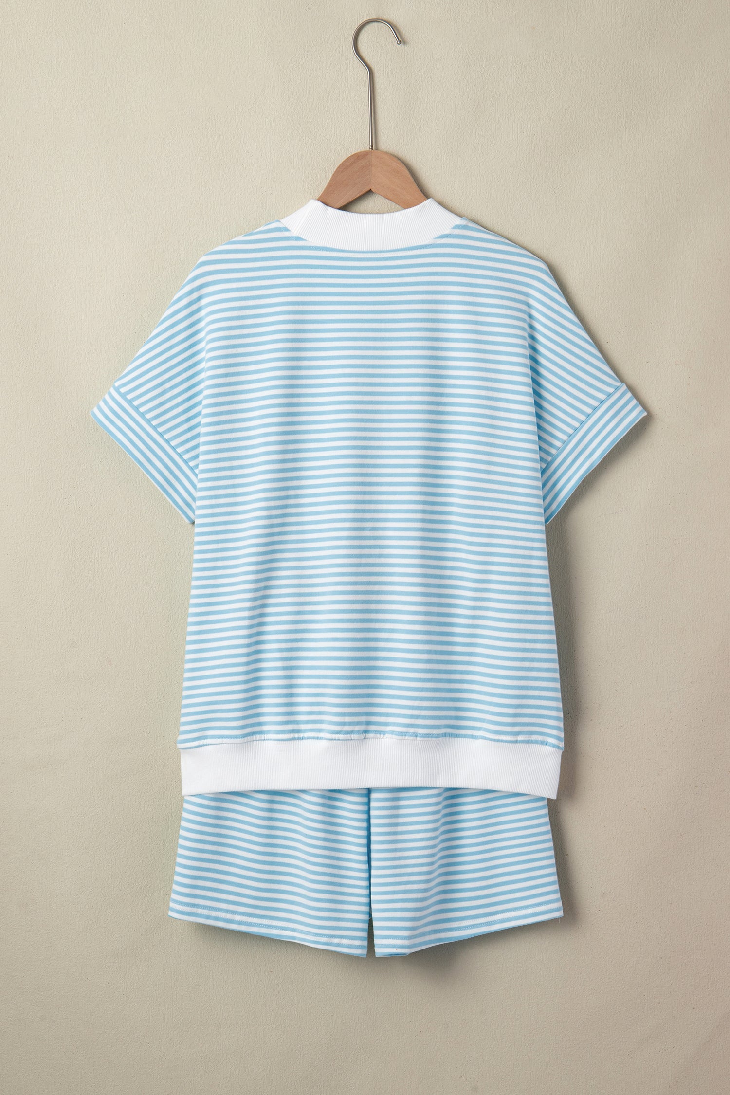 Stripe Contrast Mock Neck Tee & Shorts Set