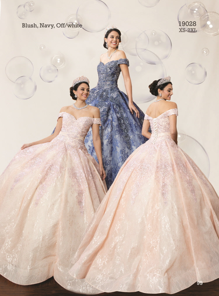 Blush & Navy Quinceañera Dress with Luxurious Lace