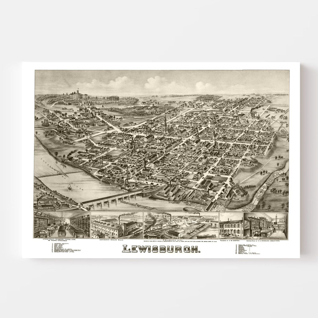 Vintage Map of Lewisburgh, Pennsylvania 1884