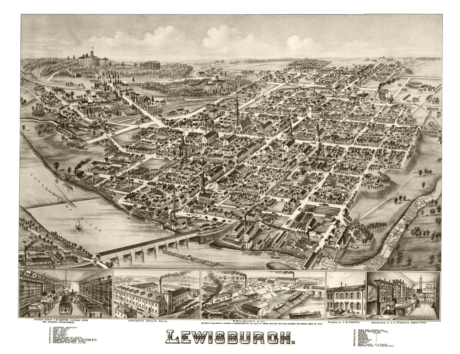 Vintage Map of Lewisburgh, Pennsylvania 1884