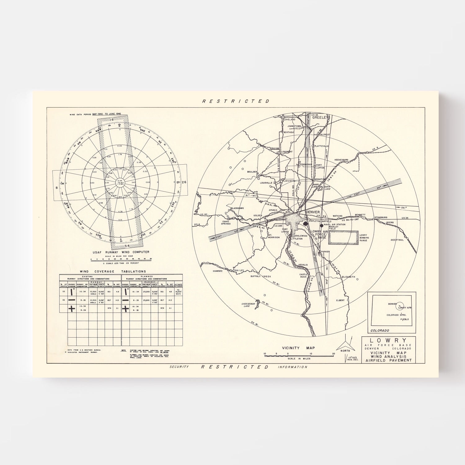 Vintage Map of the Lowry Air Force Base Vicinity, 1952