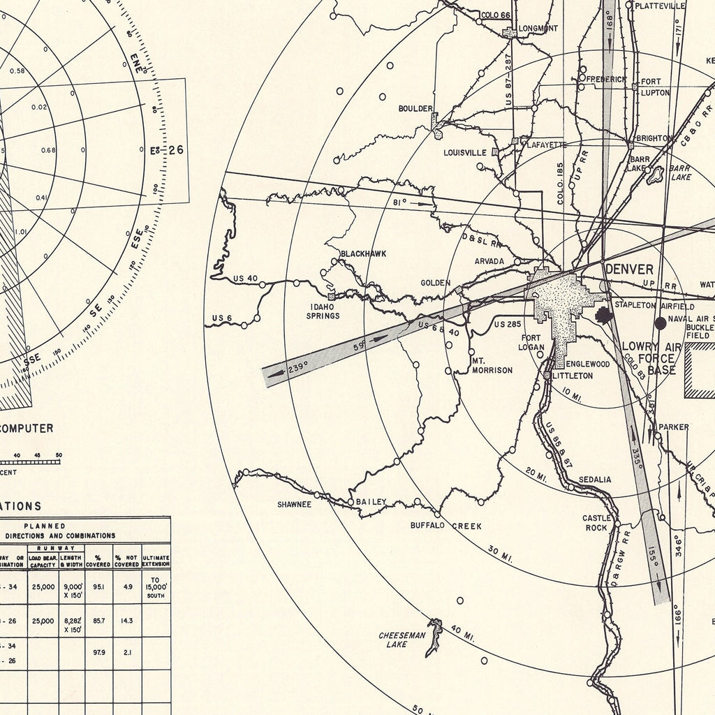 Vintage Map of the Lowry Air Force Base Vicinity, 1952