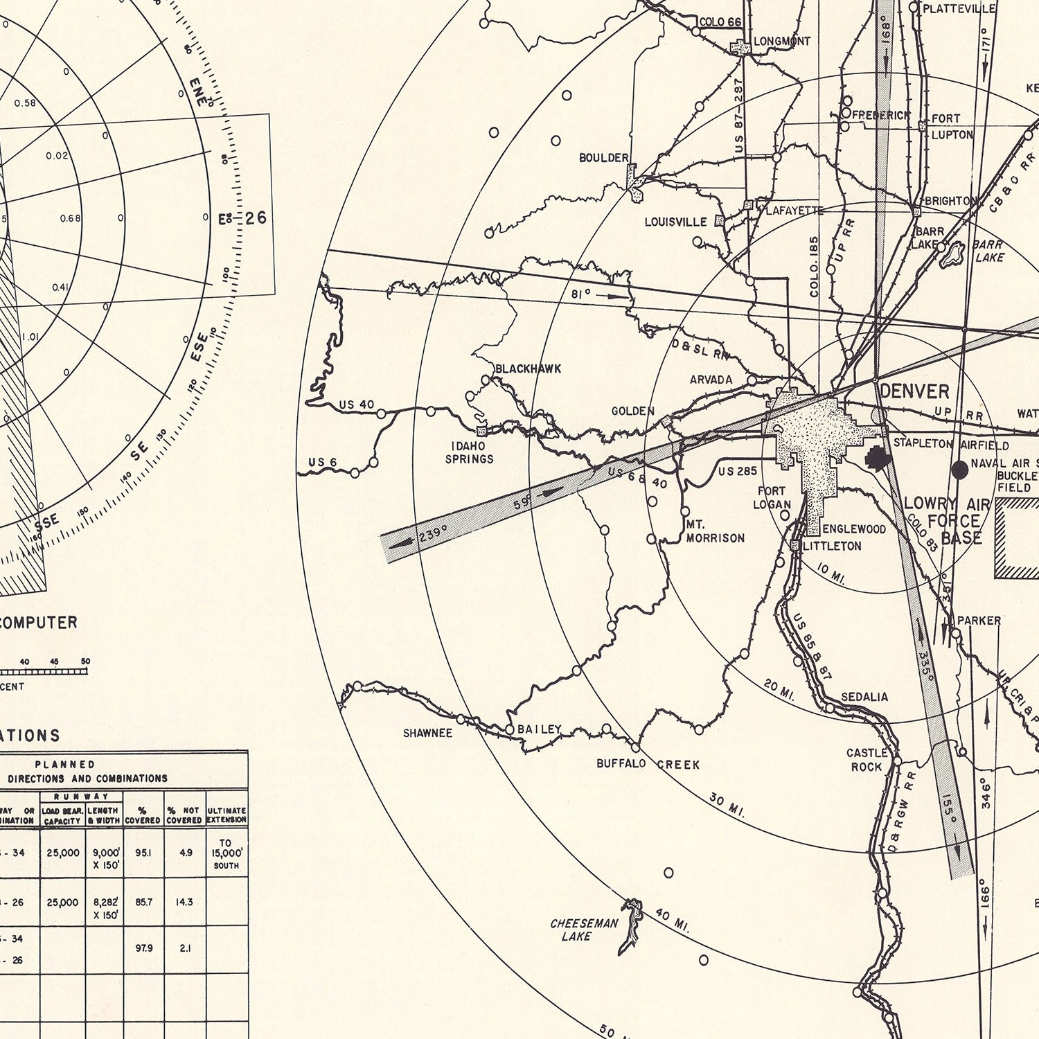 Vintage Map of the Lowry Air Force Base Vicinity, 1952