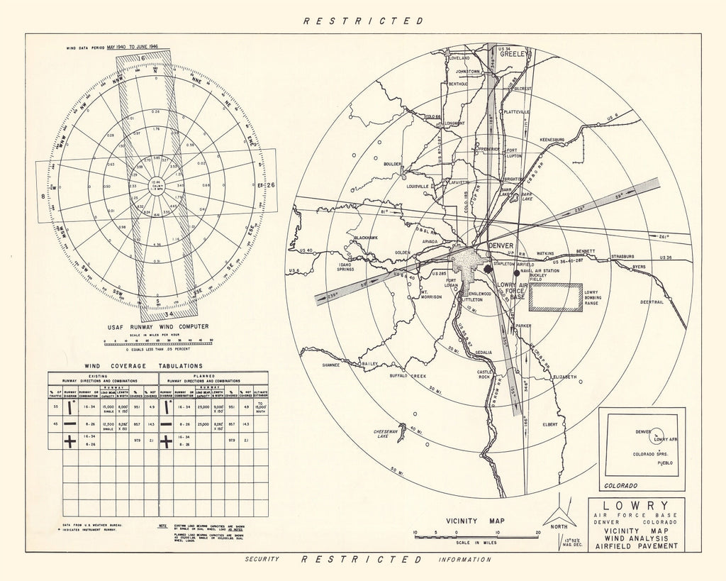 Vintage Map of the Lowry Air Force Base Vicinity, 1952
