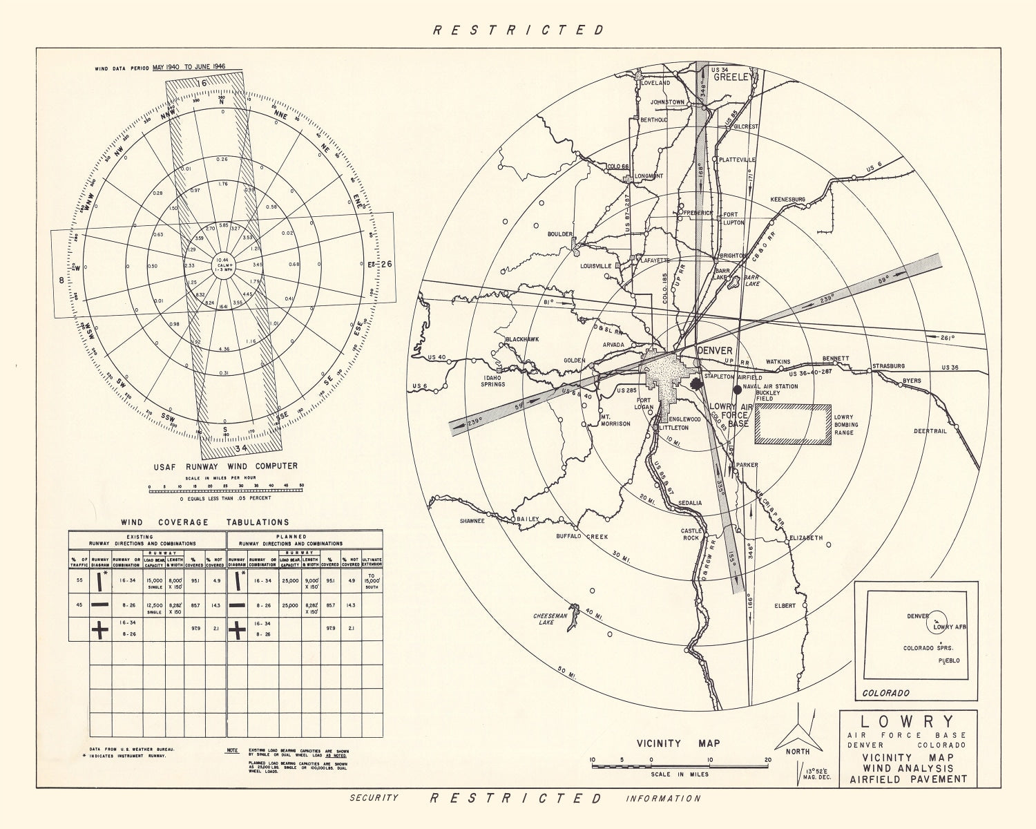Vintage Map of the Lowry Air Force Base Vicinity, 1952