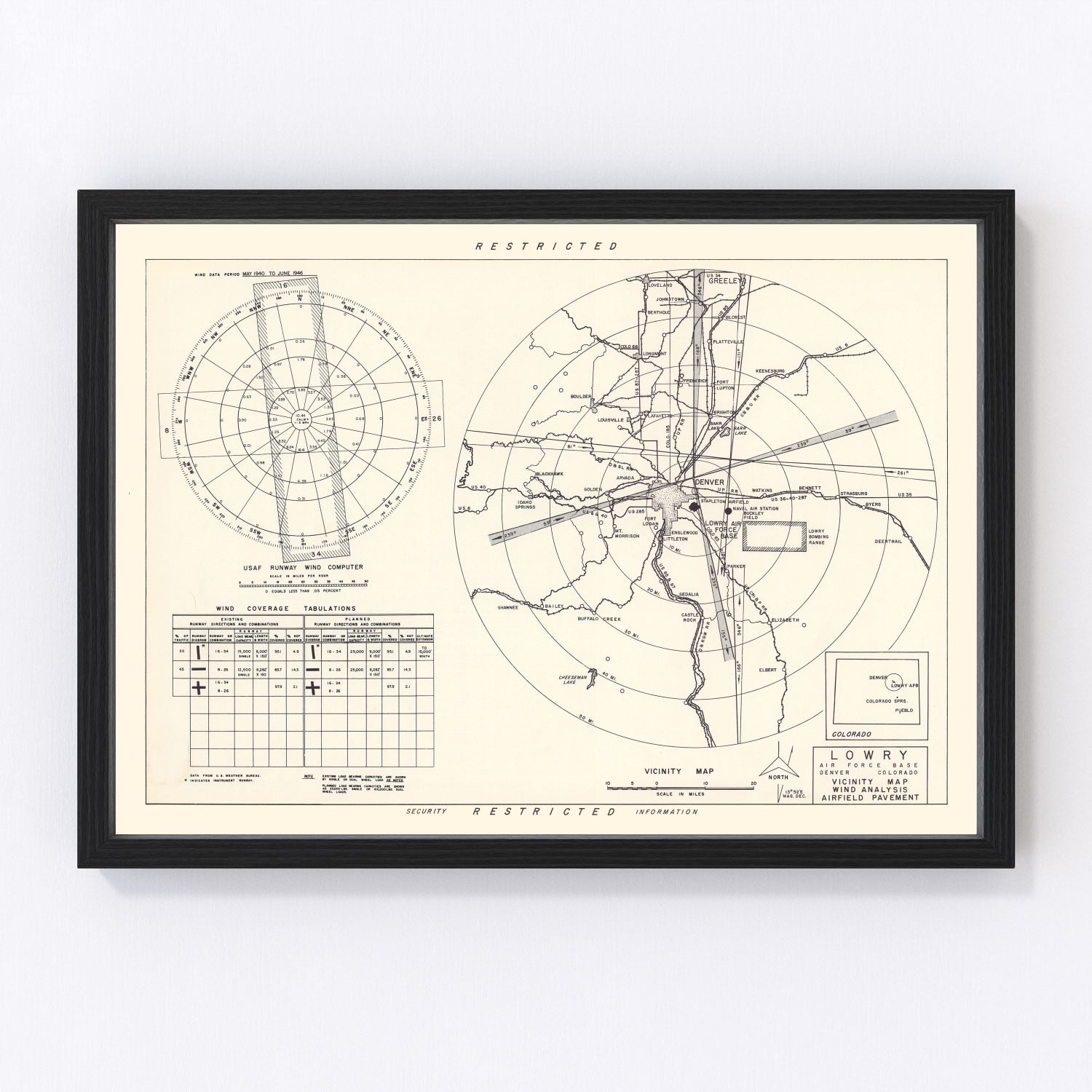 Vintage Map of the Lowry Air Force Base Vicinity, 1952