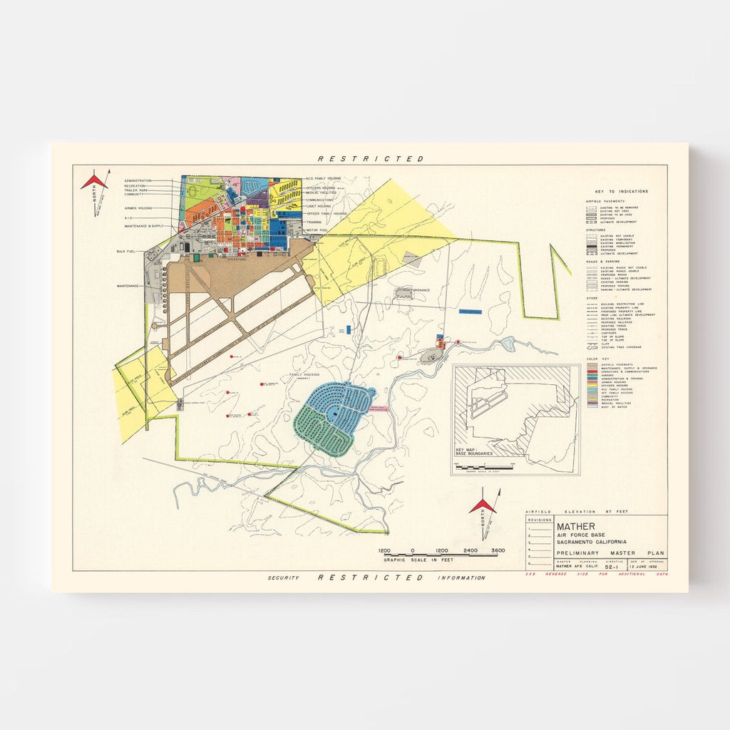Vintage Map of Mather Air Force Base, 1952