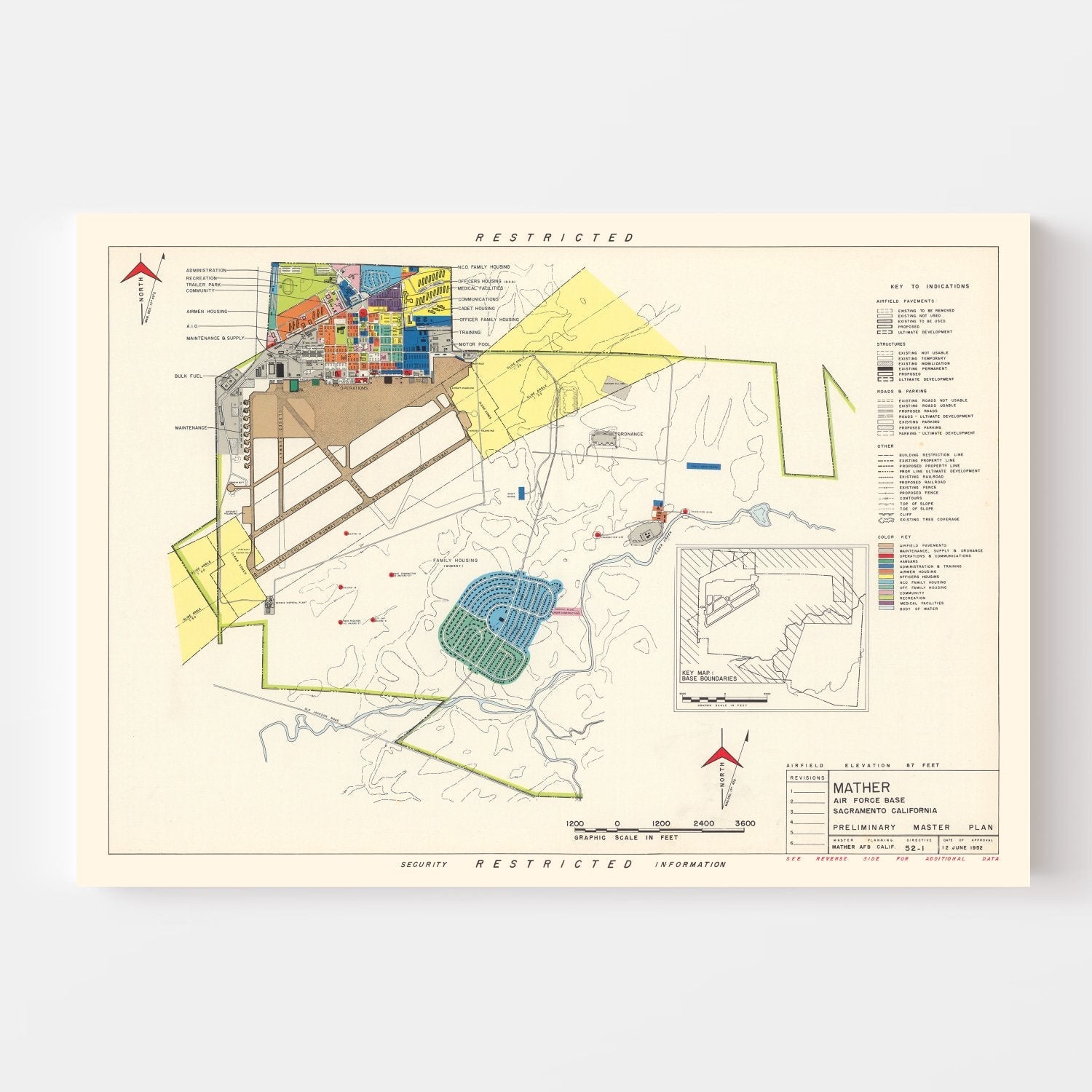 Vintage Map of Mather Air Force Base, 1952