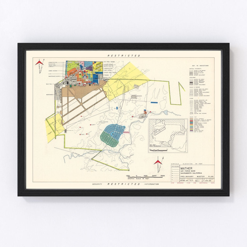 Vintage Map of Mather Air Force Base, 1952