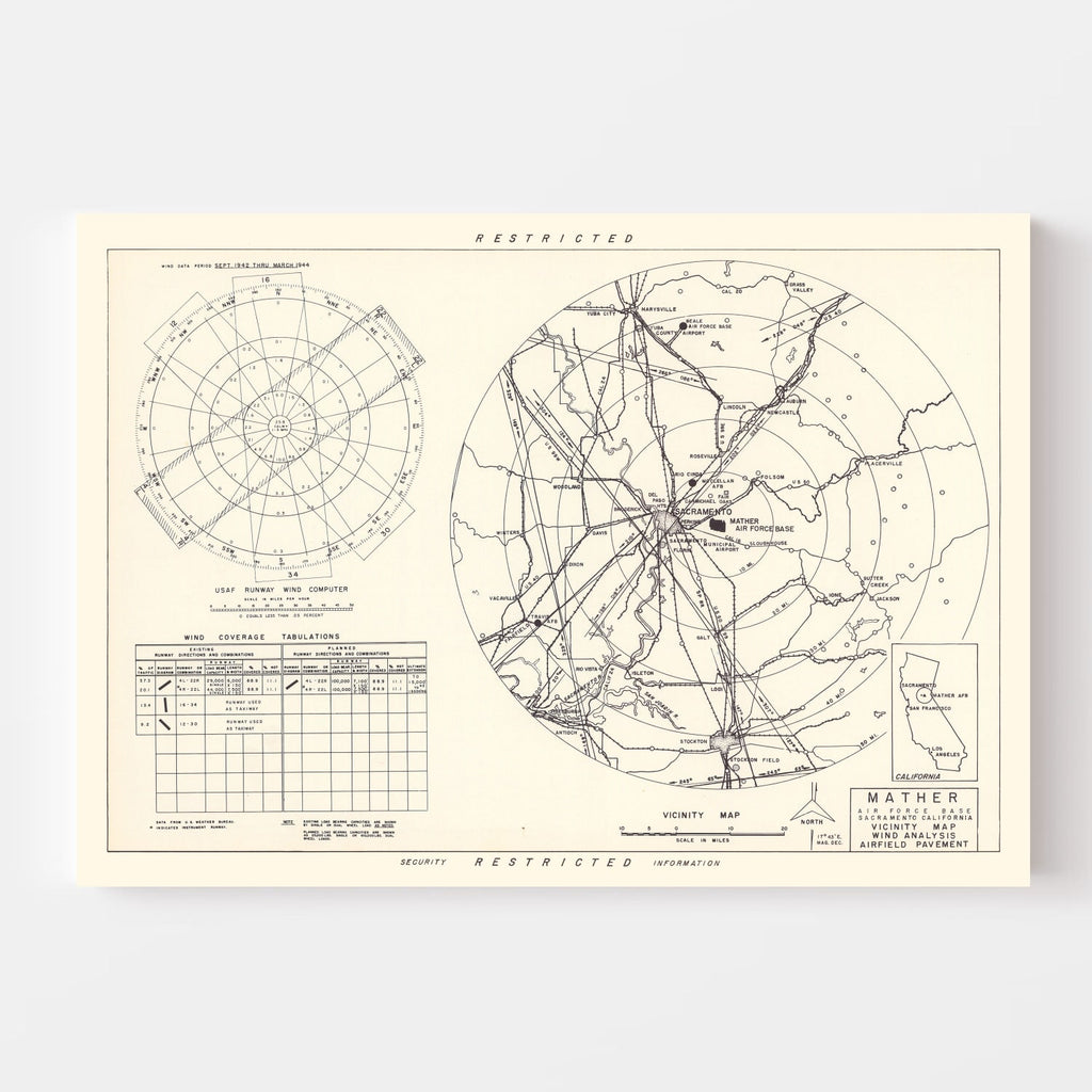 Vintage Map of the Mather Air Force Base Vicinity, 1952
