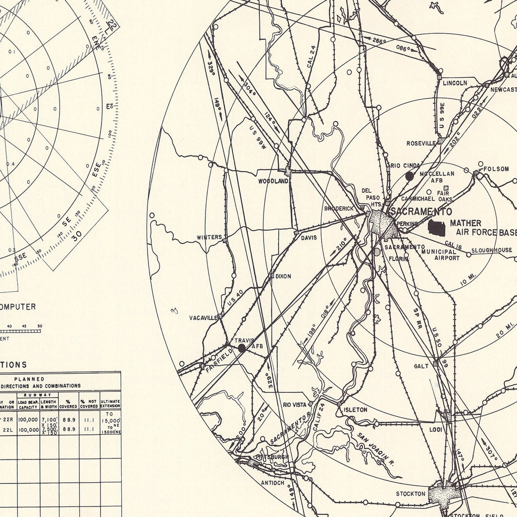 Vintage Map of the Mather Air Force Base Vicinity, 1952