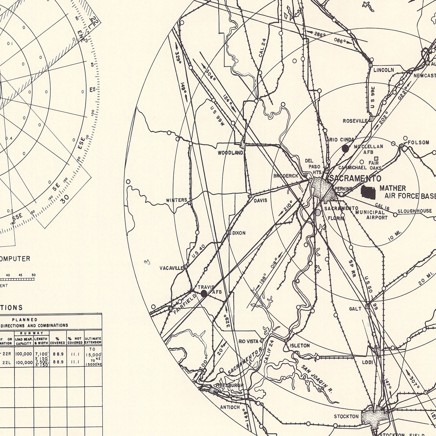 Vintage Map of the Mather Air Force Base Vicinity, 1952
