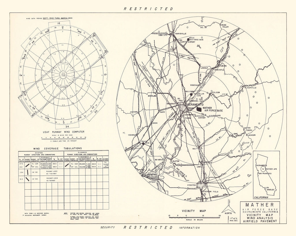 Vintage Map of the Mather Air Force Base Vicinity, 1952