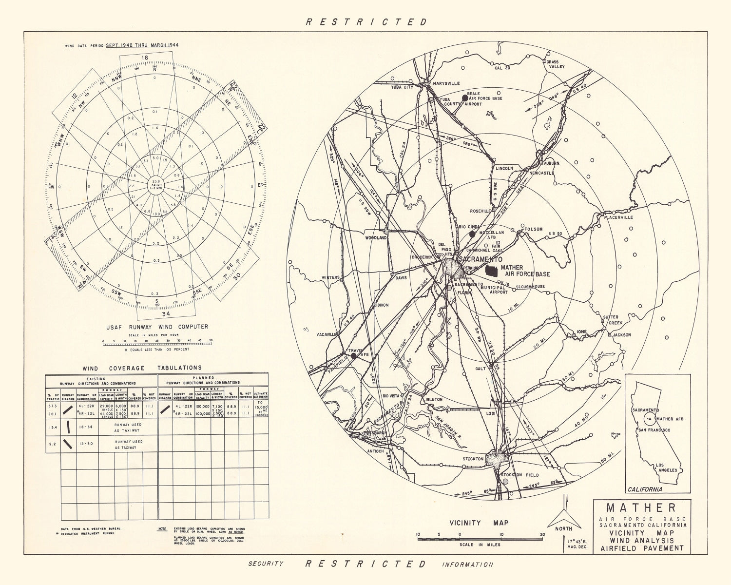 Vintage Map of the Mather Air Force Base Vicinity, 1952