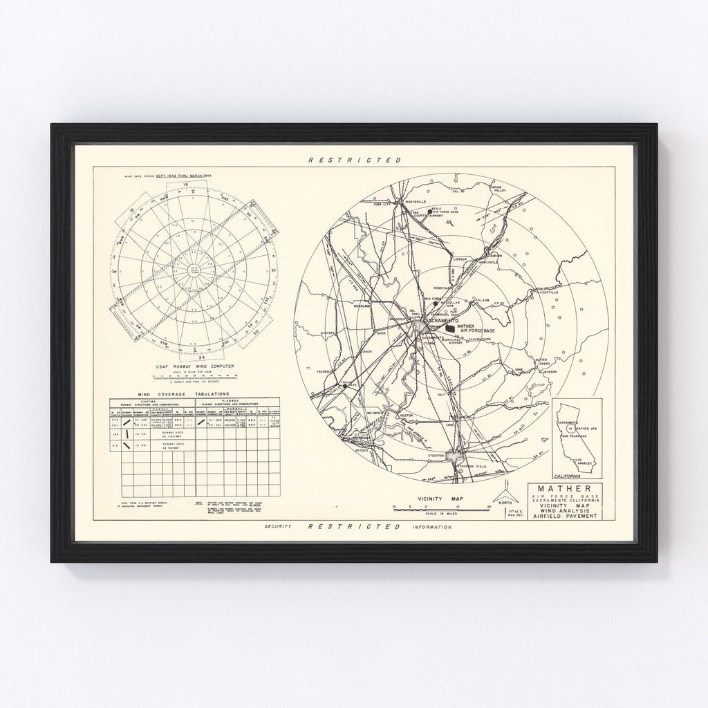 Vintage Map of the Mather Air Force Base Vicinity, 1952