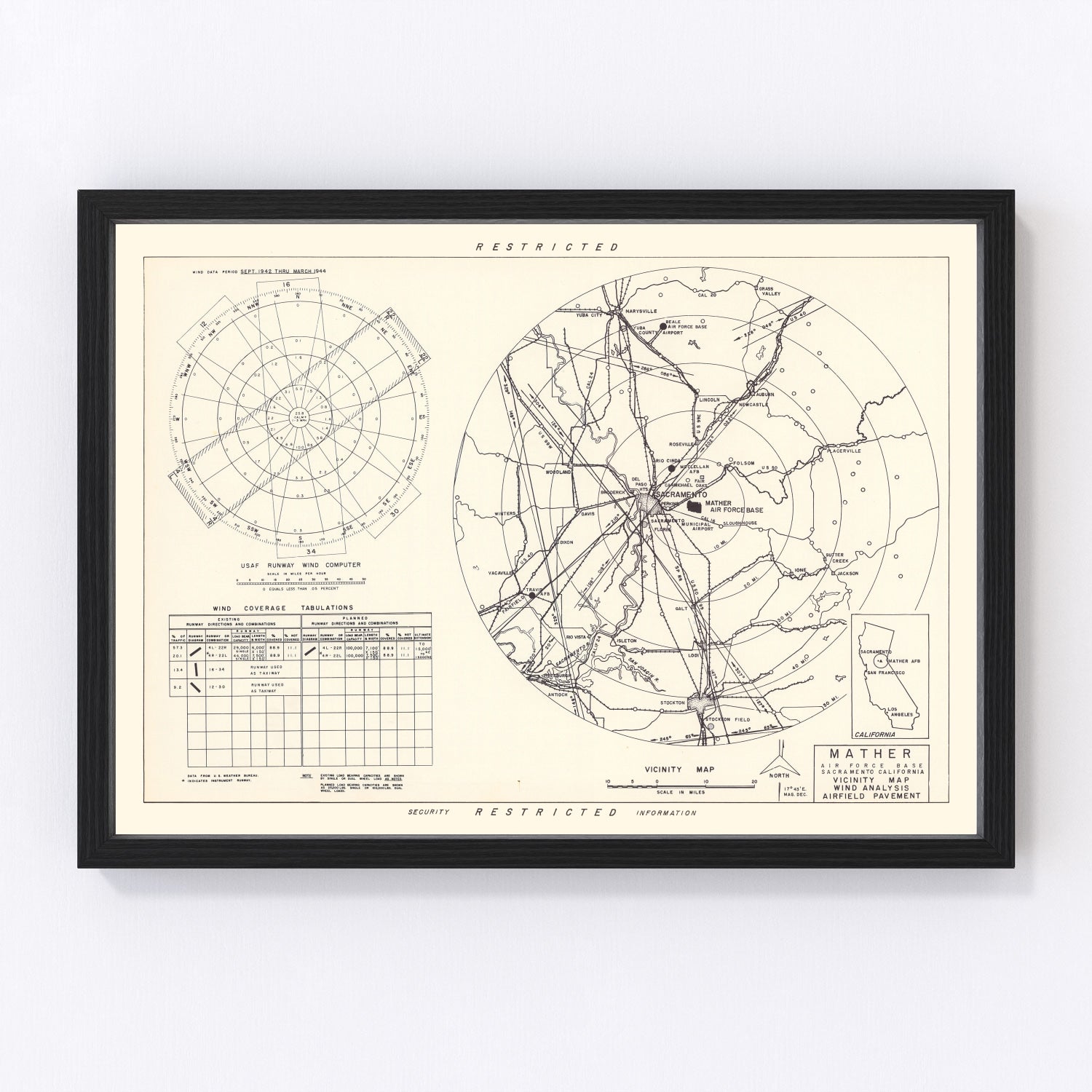 Vintage Map of the Mather Air Force Base Vicinity, 1952