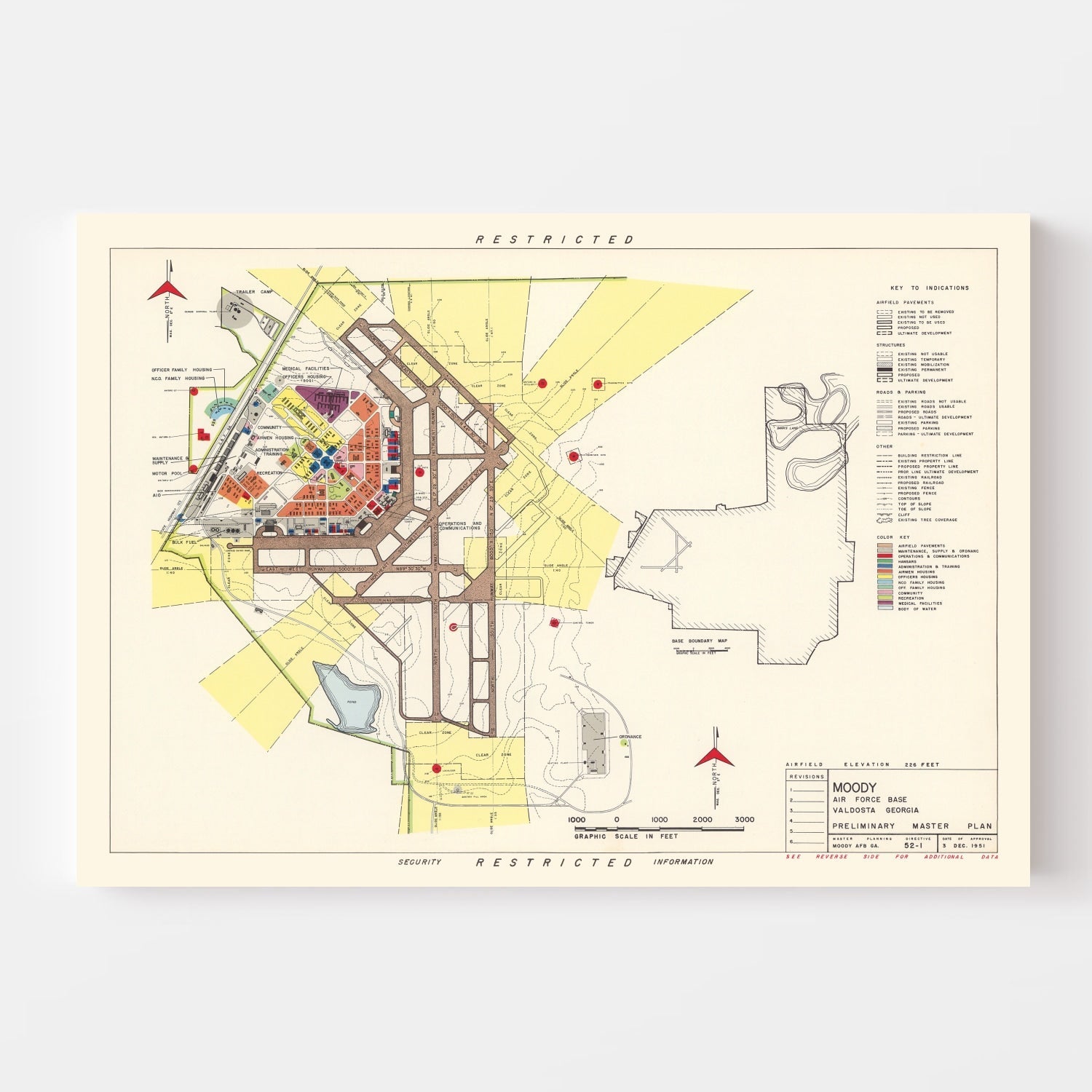 Vintage Map of Moody Air Force Base, 1951