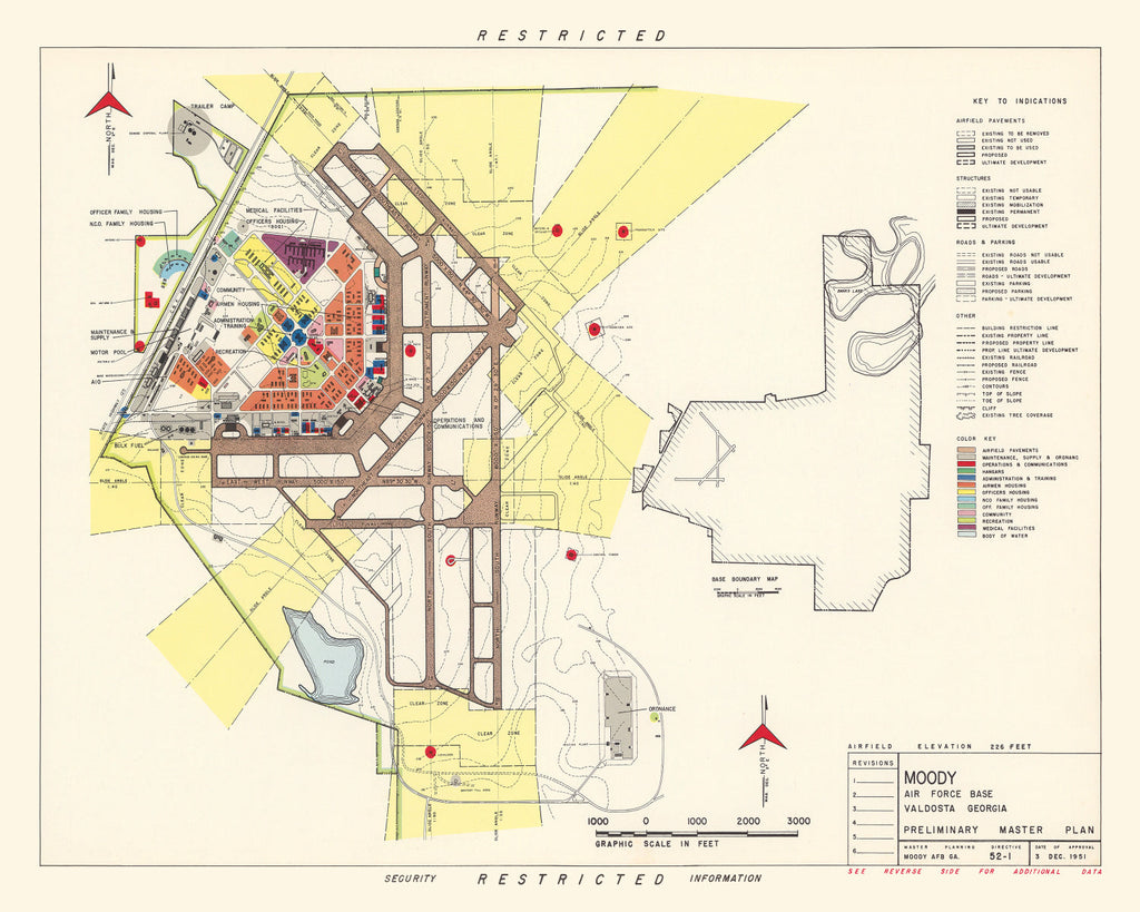 Vintage Map of Moody Air Force Base, 1951