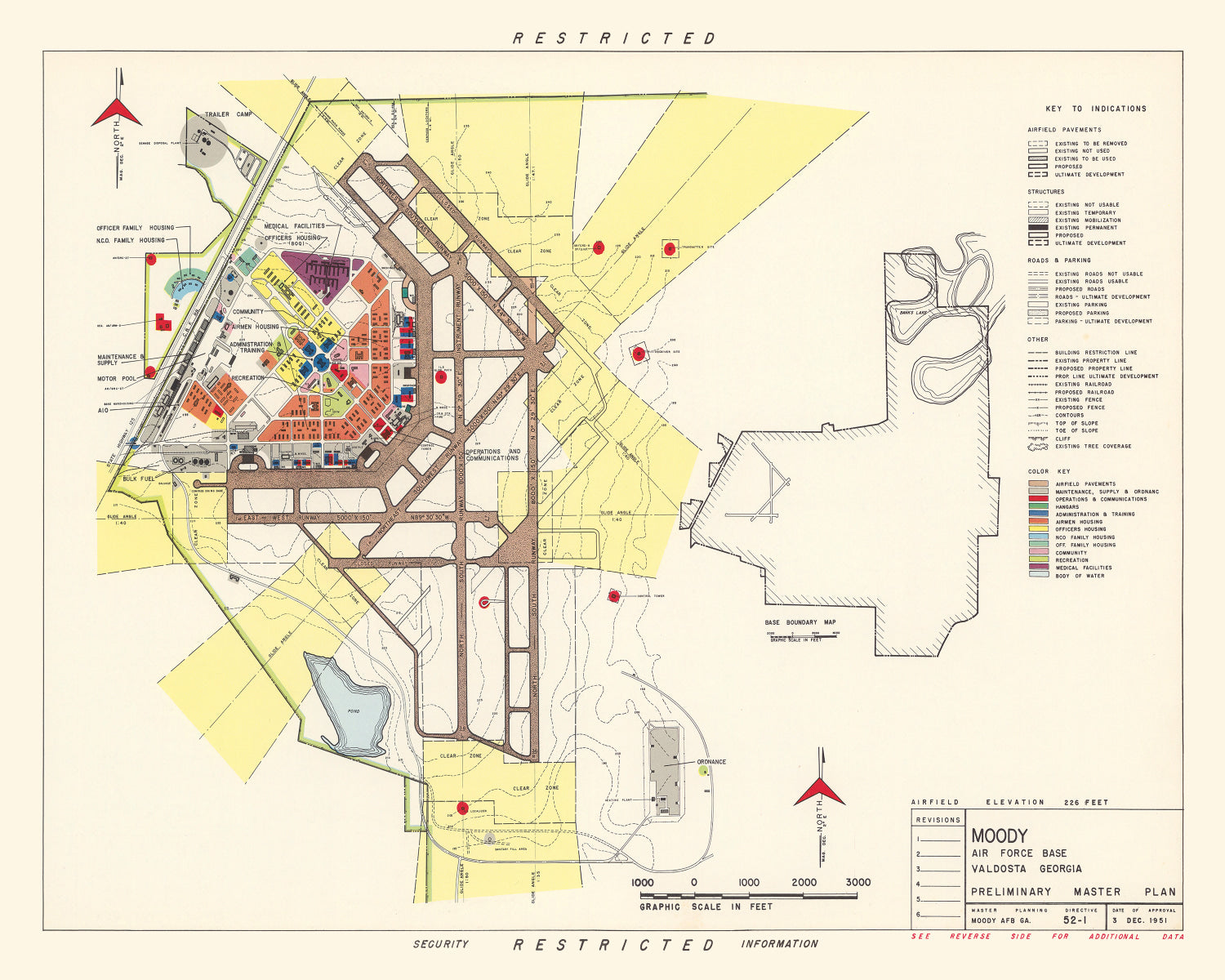 Vintage Map of Moody Air Force Base, 1951