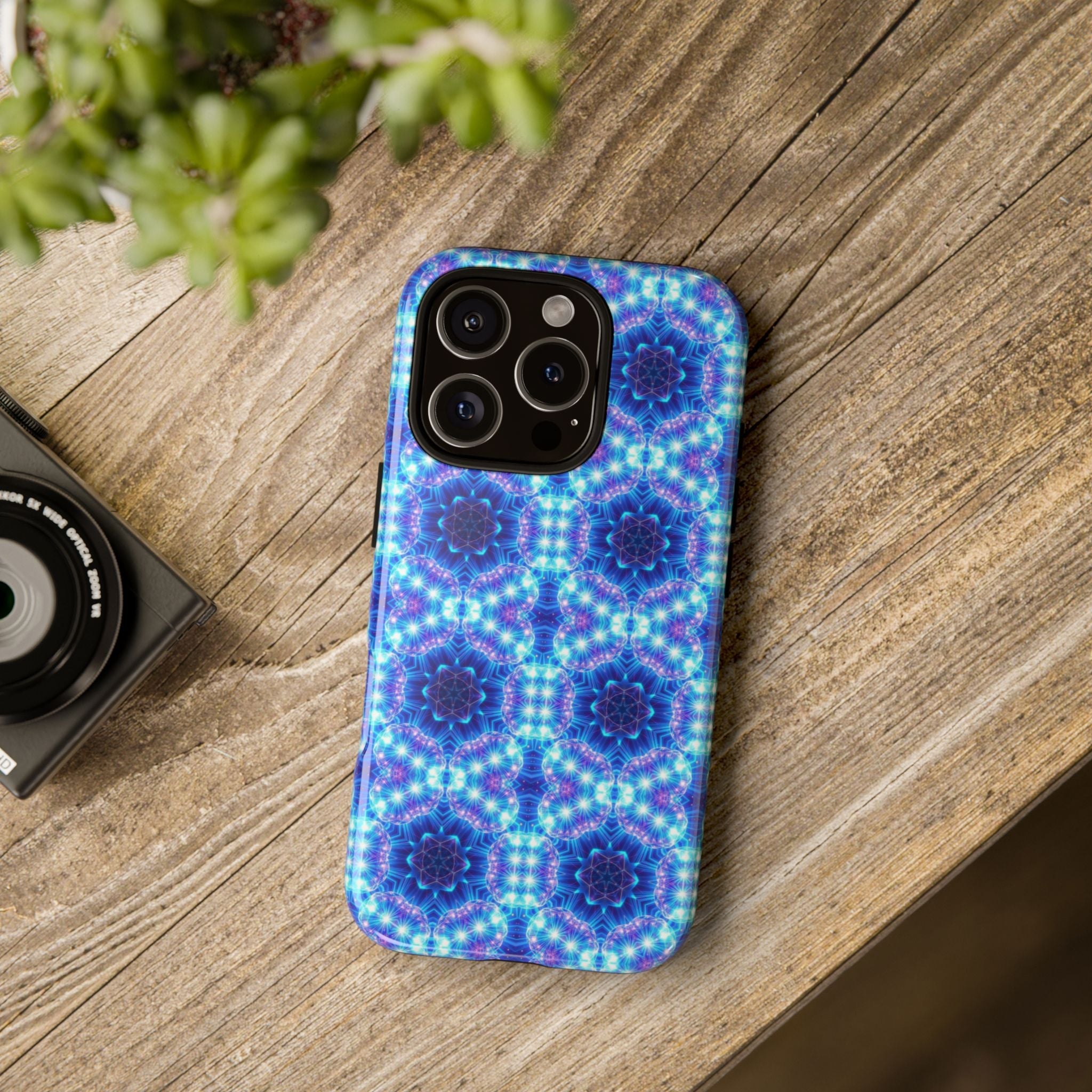 Blue Mandalas with Neon Lights Tough Phone Cases
