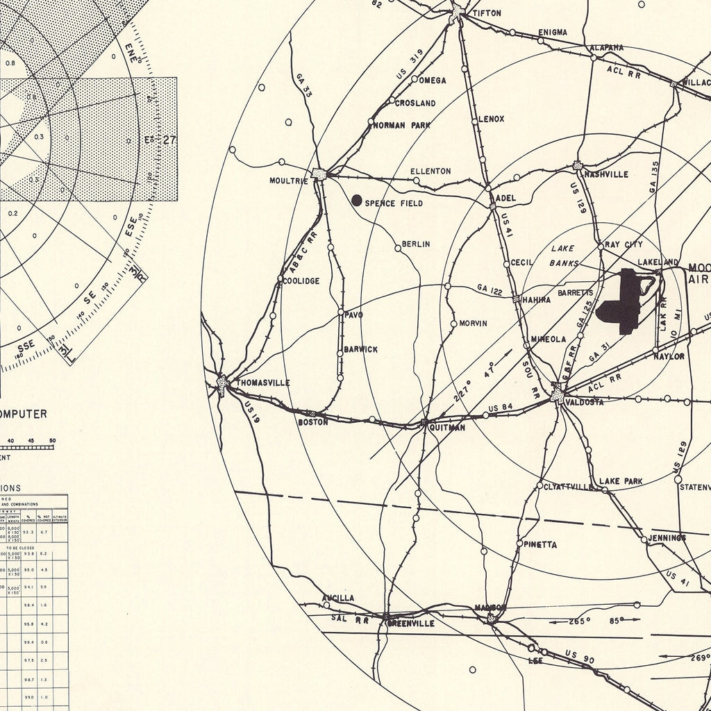 Vintage Map of the Moody Air Force Base Vicinity, 1951
