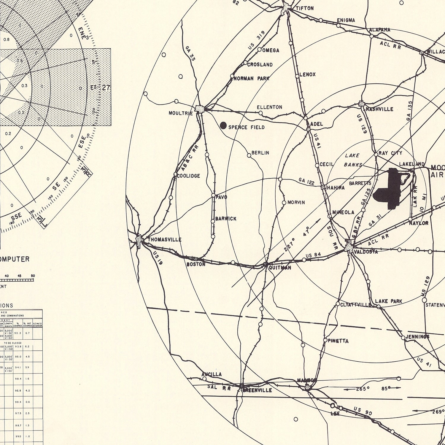 Vintage Map of the Moody Air Force Base Vicinity, 1951