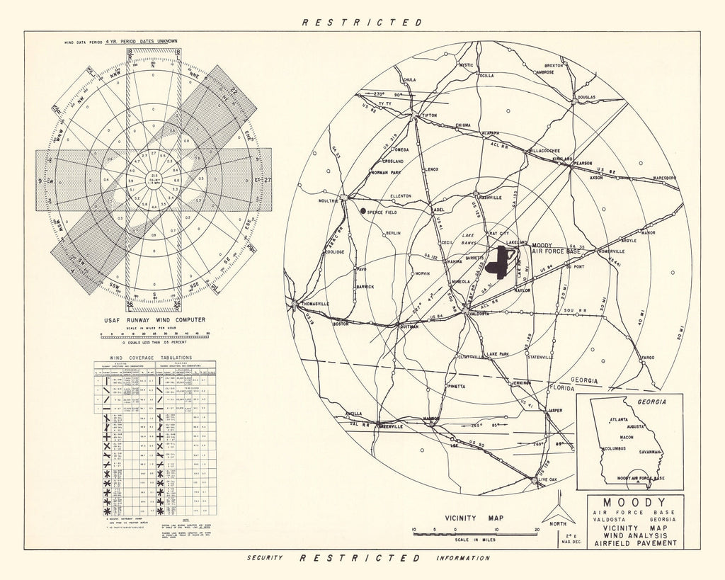 Vintage Map of the Moody Air Force Base Vicinity, 1951