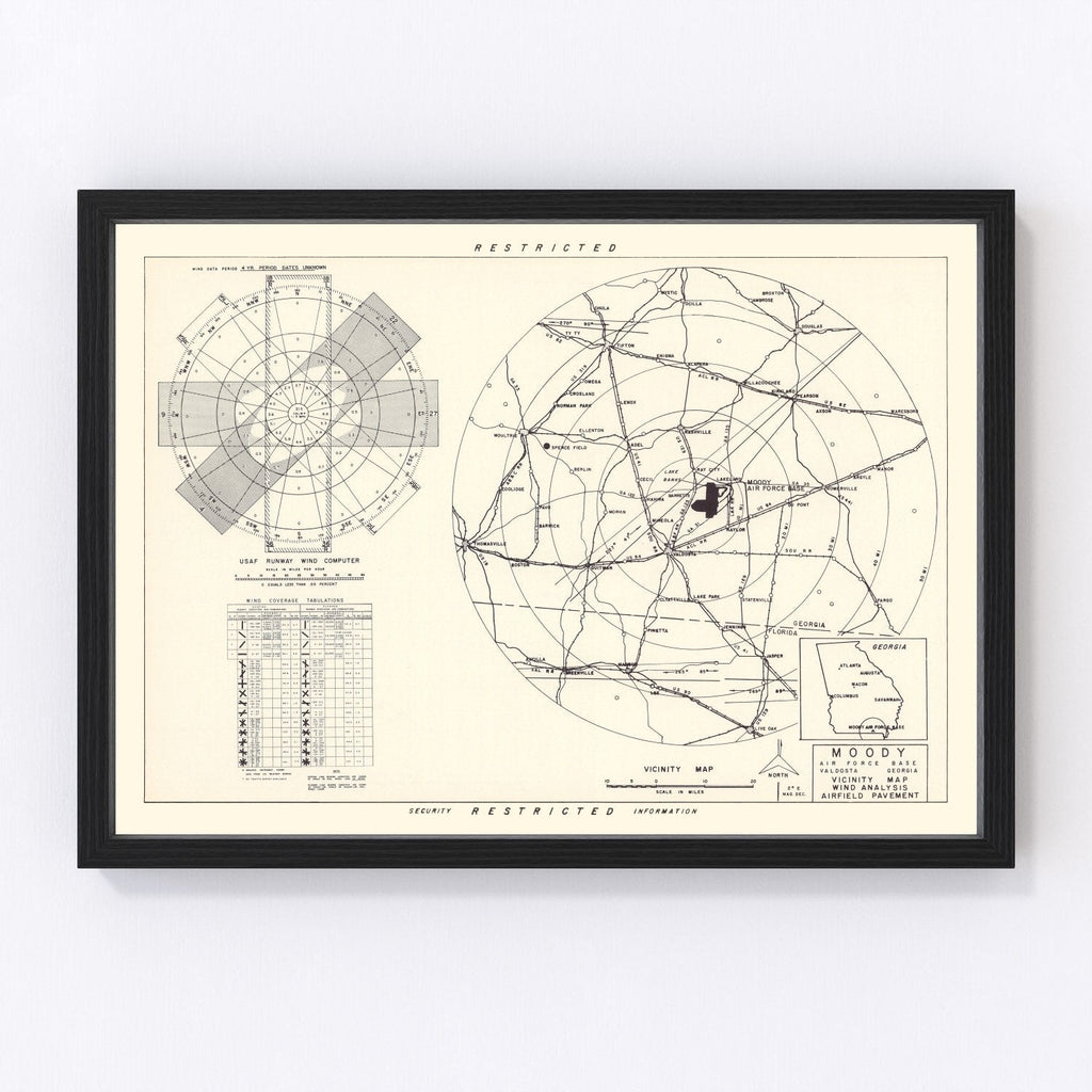 Vintage Map of the Moody Air Force Base Vicinity, 1951