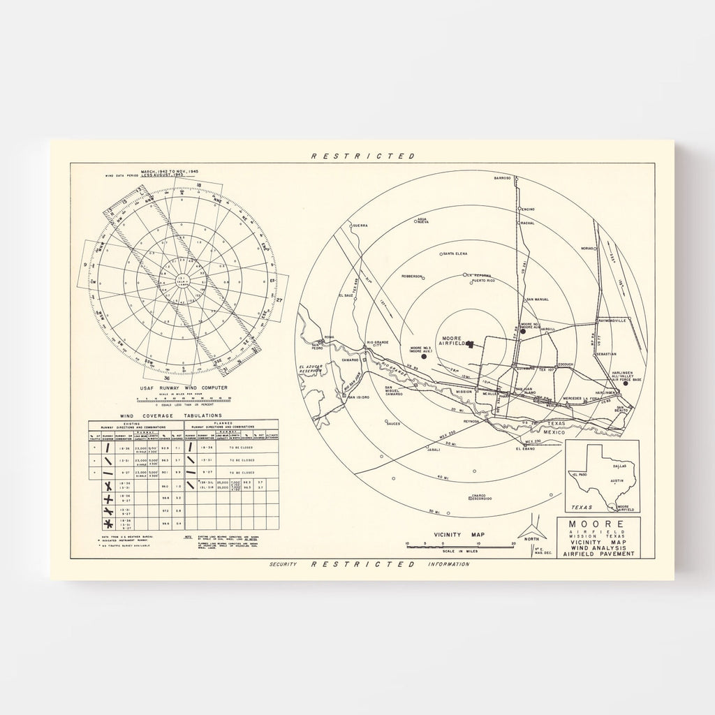 Vintage Map of the Moore Air Field Vicinity, 1952