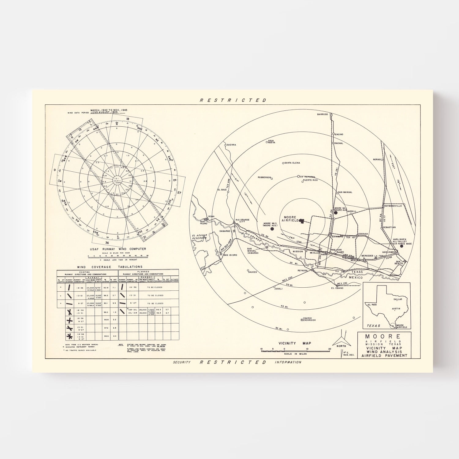Vintage Map of the Moore Air Field Vicinity, 1952