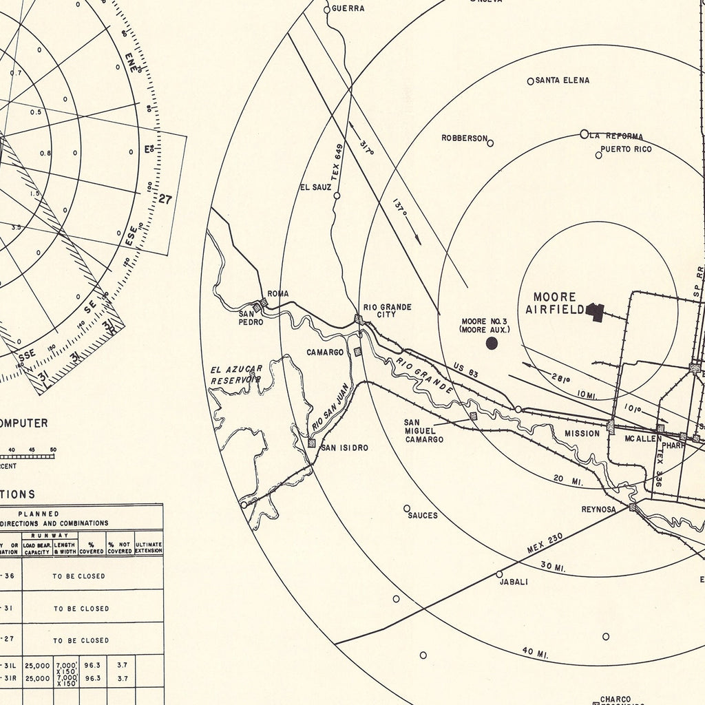 Vintage Map of the Moore Air Field Vicinity, 1952