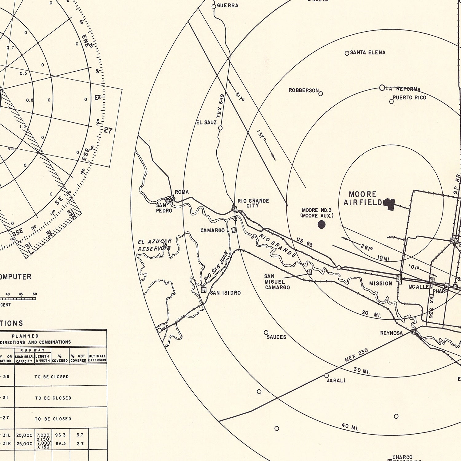 Vintage Map of the Moore Air Field Vicinity, 1952