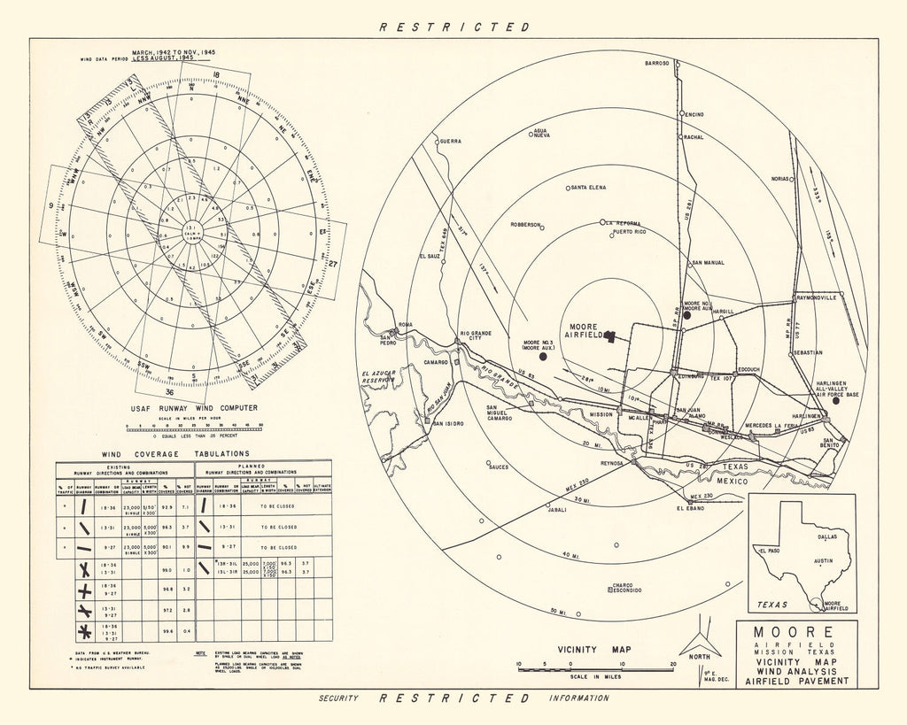 Vintage Map of the Moore Air Field Vicinity, 1952