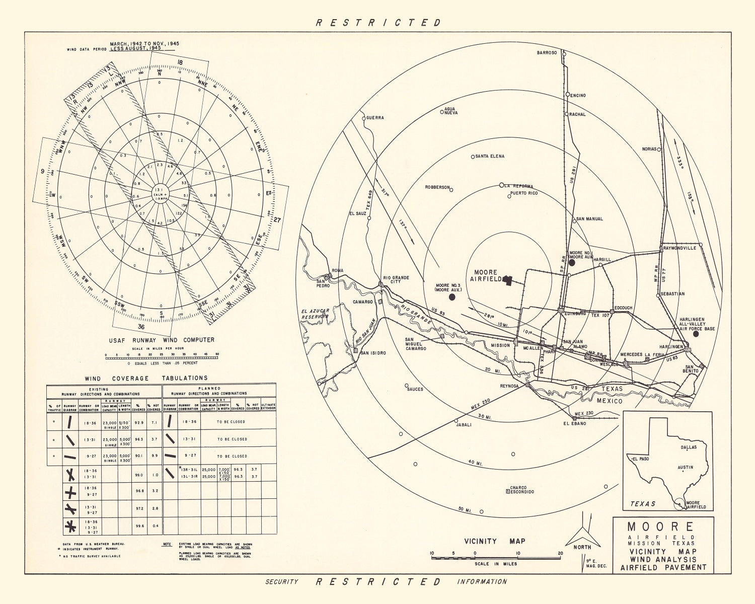 Vintage Map of the Moore Air Field Vicinity, 1952