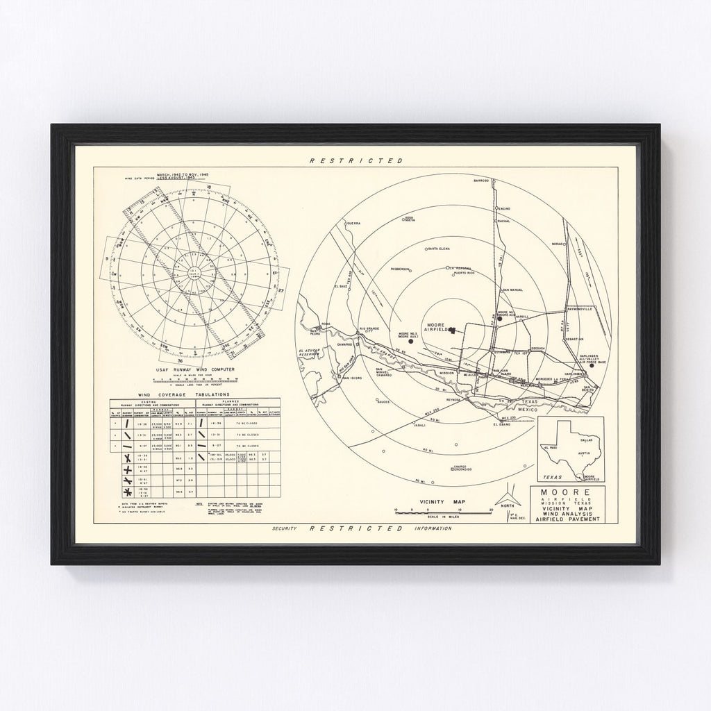Vintage Map of the Moore Air Field Vicinity, 1952