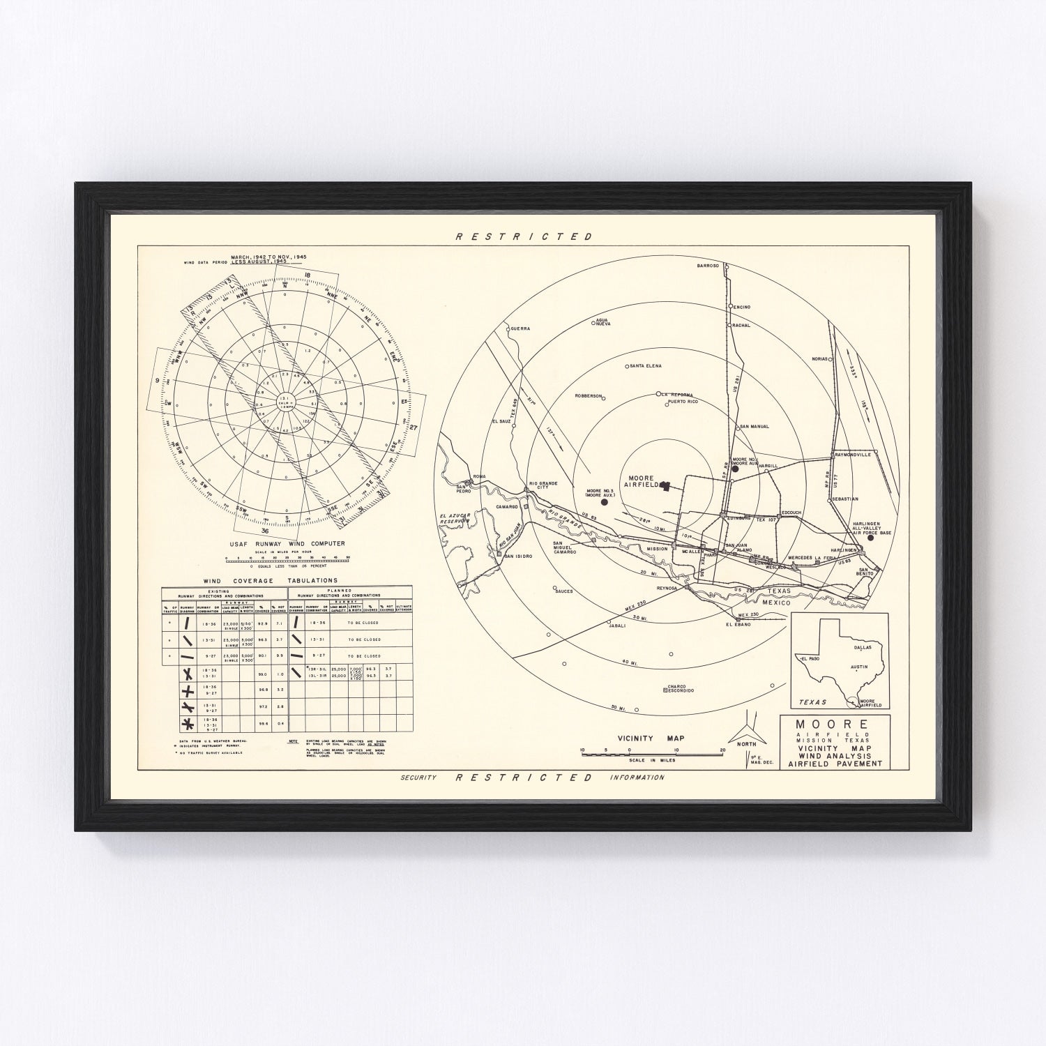 Vintage Map of the Moore Air Field Vicinity, 1952