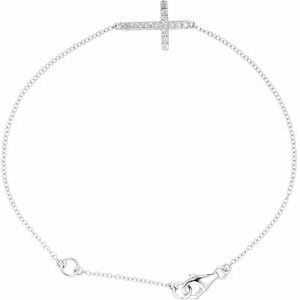 Sterling Silver Imitation Cubic Zirconia Sideways Cross 7-8" Bracelet – image 2