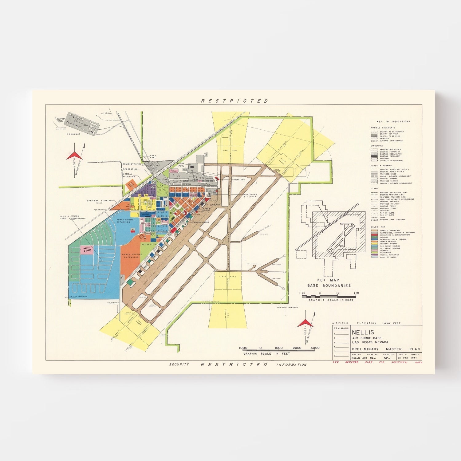 Vintage Map of Nellis Air Force Base, 1951