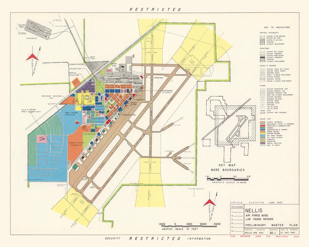 Vintage Map of Nellis Air Force Base, 1951